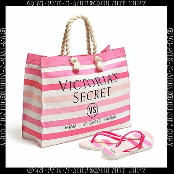 Victorias Secret BEACH BAG SET~FLIP FLOPS M 7-8 - Picture 1 of 14